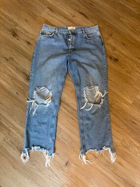 We The Free Light Blue Distressed Straight-Leg Jeans